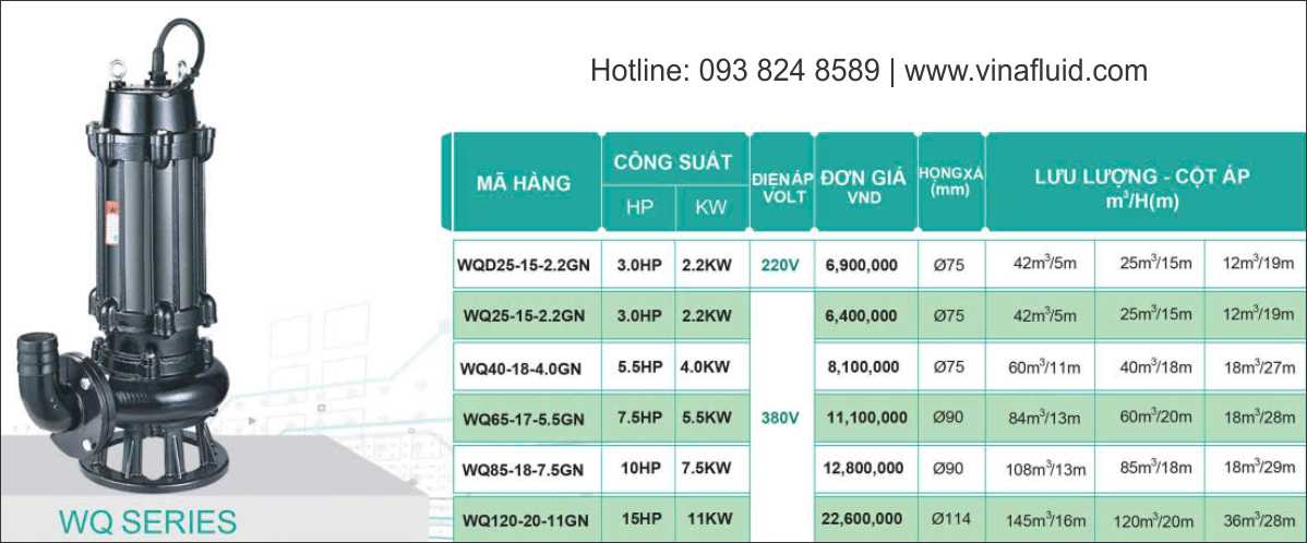 Bơm chìm nước thải DongYin, Whale, SS, Fanluxy dòng WQ