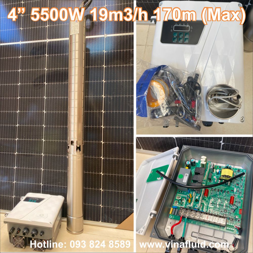 Máy Bơm Nước Năng Lượng Mặt Trời DC 5500W, 170m, 19m3/h