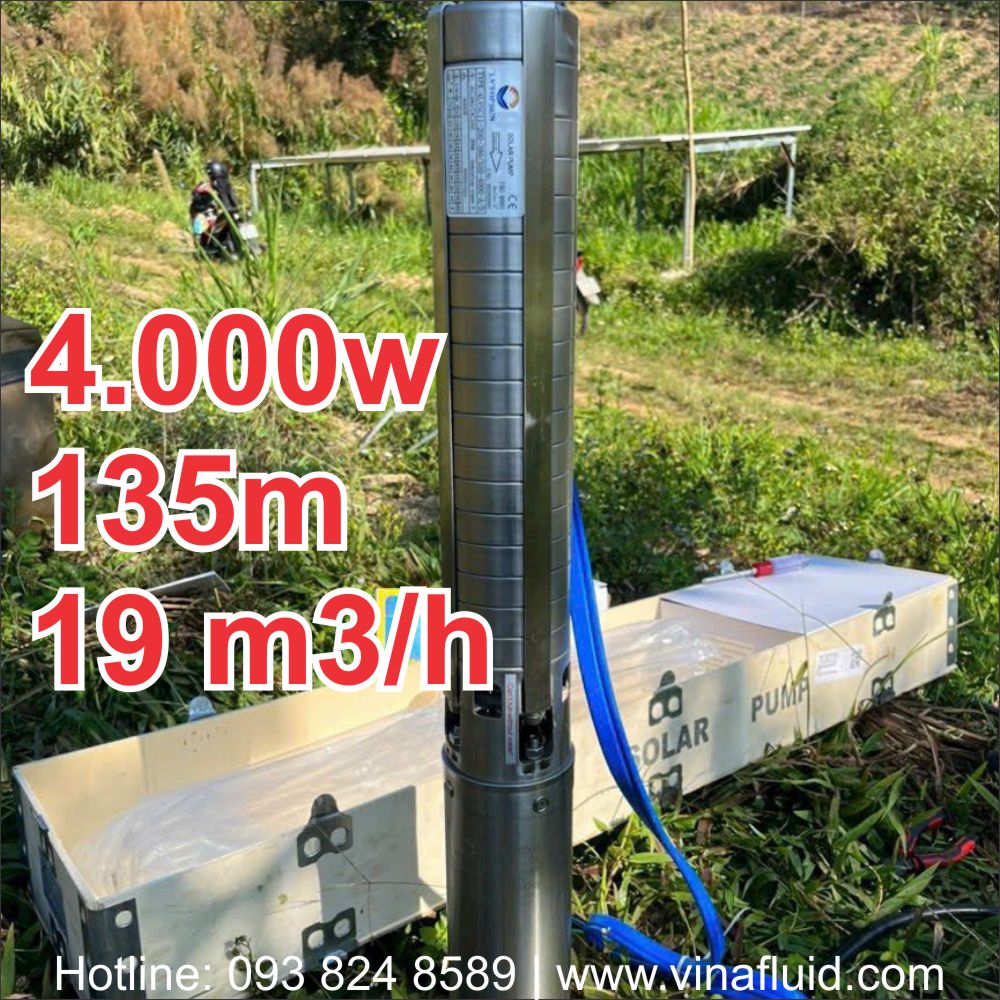 Bơm giếng khoan năng lượng mặt trời DC 4000W 135m 19m3/h