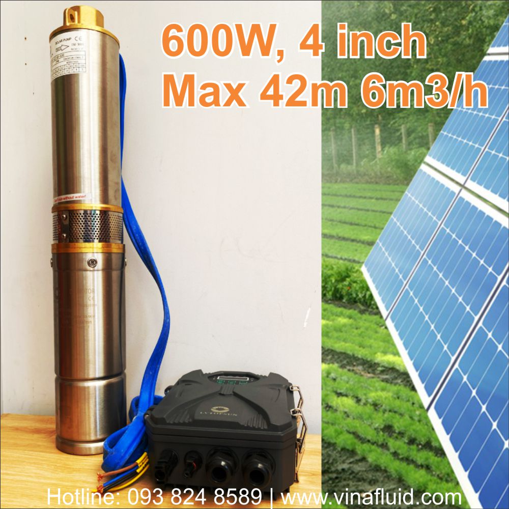 Bơm năng lượng mặt trời giếng khoan DC 4 inch 600W