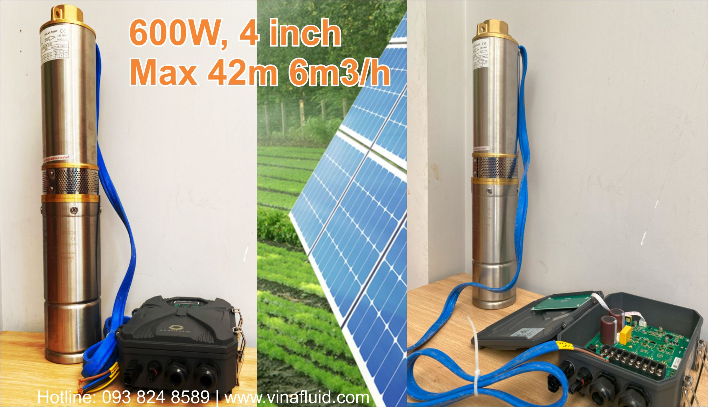 Bơm năng lượng mặt trời giếng khoan DC 4 inch 600W