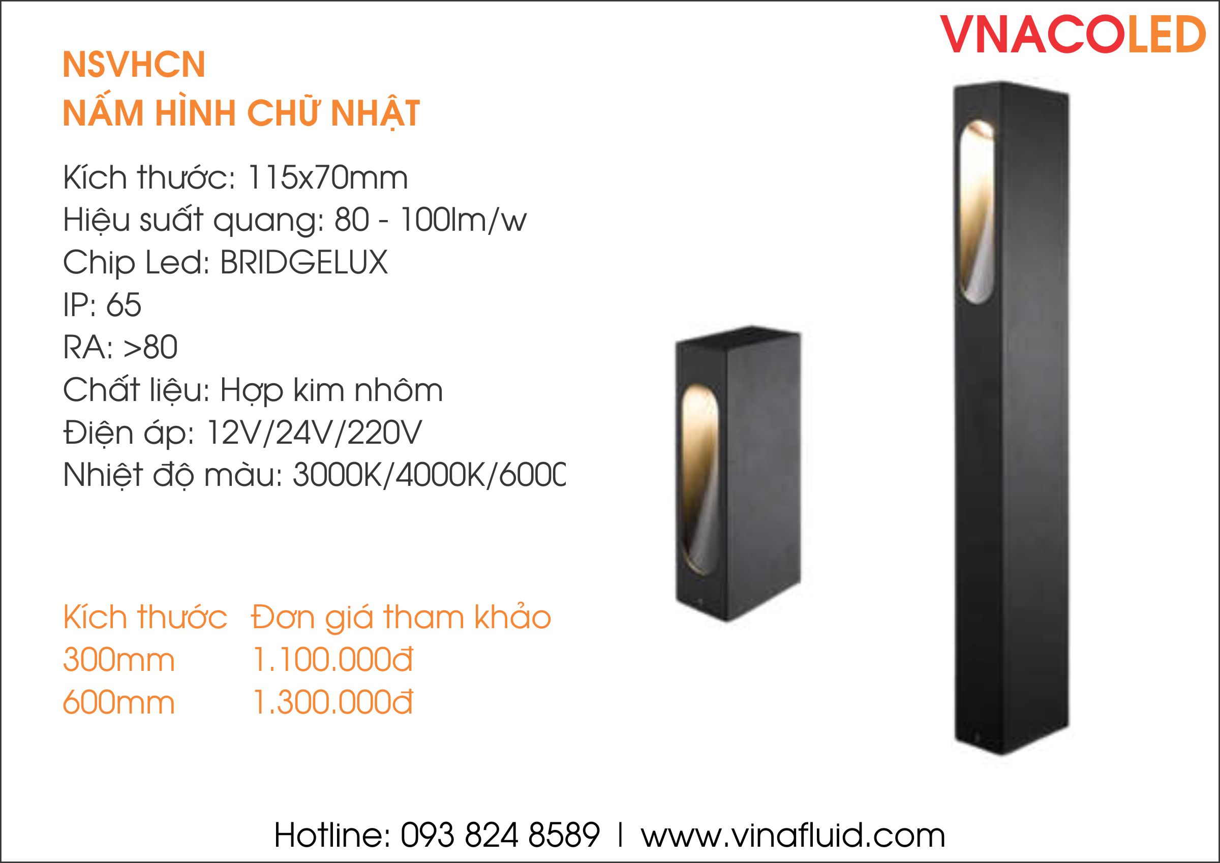 Đèn nấm chữ nhật công nghệ bóng LED