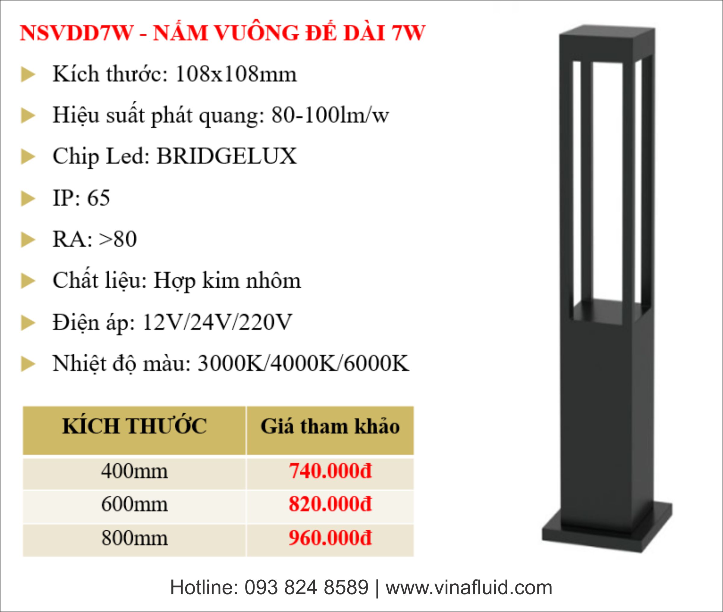 Đèn sân vườn nấm vuông đế dài LED công suất 7W